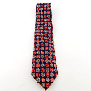 CHRISTIAN LACROIX Italian Silk Ocean Blue Orange Marble Spheres Neck Tie